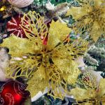 Weihnachtsblumen Künstlich, Weihnachtsbaum Blumen Mit 15 Clips, Glitzer Blumen Weihnachten, Künstliche Blumen für Weihnachten (Gold)