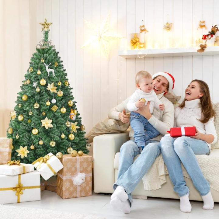 Kunstkerstboom, 152,5 cm, kerstboom met 437 takken, kunstboom, dennenboom, moeilijk ontvlambaar, pvc, incl. metalen standaard met houtnerf sparrenhout, snelle montage, groen