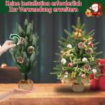 2X Weihnachtsbaum mit Deko Lichterkette 30 LED warm weiß Batterie, 60 cm Mini Kunstweihnachtsbaum mit Pinienzapfen, Tisch-Weihnachtsbaum, Weihnachtsdeko, Material PE+PVC,für Weih