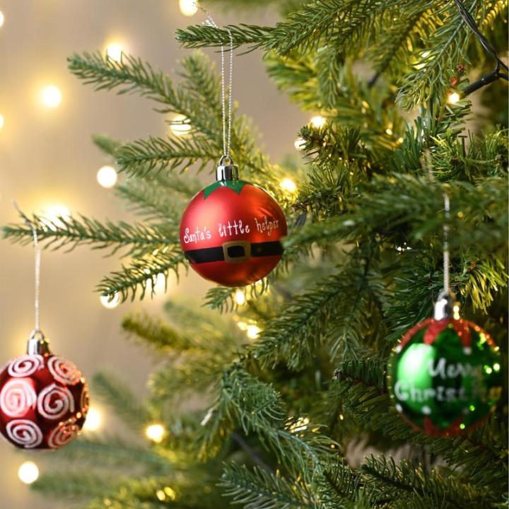 9pcs 6cm , Kerstboomballen, Elfenthema Rood Groen Wit, Kerstboomdecoratie, Uitgerust met Touw Kraftpapier Inpakpapier