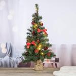 Kunstkerstboom, 75 cm, versierd met ballen, sterren, dennenappels, strikken, slinger, en een lichtkettting met 20 ledlichtjes, 1 batterij