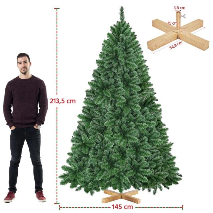 Kunstkerstboom met 1347 takpunten, moeilijk ontvlambaar pvc, inclusief metalen standaard met houtnerf, groen, 213,5 cm