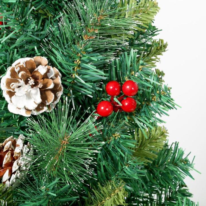 Kunstkerstboom, 60 cm, met dennenappels, rode bessen, groene dennenbladeren, 70 punten, linnen, katoen en cementbasis, voor kerstdecoraties