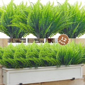 12 Stück Künstliche Pflanzen 40cm Künstliche Boston Farn Greenery Sträucher Outdoor UV beständige Kunststoff Pflanzen für Zuhause Fenster Garten Terrasse Wege Veranda Dekorat