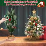 2 x kerstboom met decoratieve lichtketting 30 LED warm wit batterij, 60 cm mini kunstkerstboom met sneeuw, dennenappels en taxbessen, tafelkerstboom, kerstdecoratie, materiaal PE