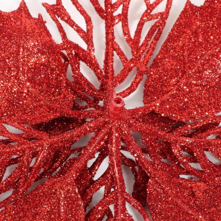 12 stuks glitter kerstster bloemen met 6 stuks glitter kerststrikken decoratie kerstboomversiering kerstdecoratie voor kerstboom Nieuwjaar decoraties