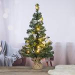 Kunstkerstboom, 75 cm, versierd met ballen, sterren, dennenappels, strikken, slinger, en een lichtkettting met 20 ledlichtjes, 1 batterij