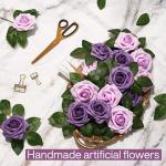 , 20 stuks kunstrozen met stengels, paarse nepbloemen, schuimbloemen, rozen, , bloemen voor decoratie, bruiloftsdecoratie, kamerdecoratie (paars)