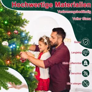Dichte premium kunstkerstboom 180 cm met verlichting, levensechte dennenboom van pvc + PE-mix, met metalen standaard, perfecte kerstboom voor feestelijke decoratie