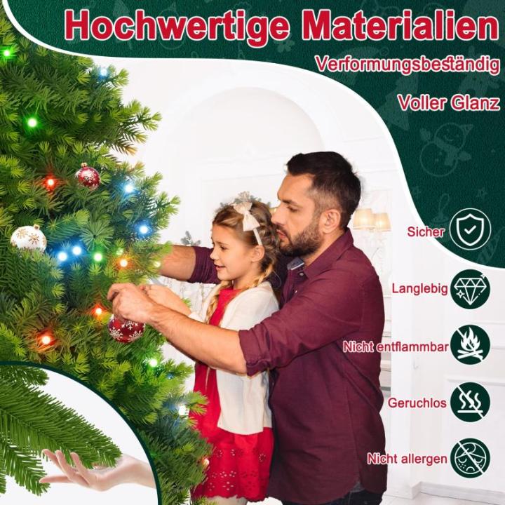Dichter Premium Künstlicher Weihnachtsbaum 210 cm mit Beleuchtung – Lebensechter Tannenbaum aus PVC+PE-Mix, mit Metallständer, Perfekter Christbaum für Festliche Dekoration