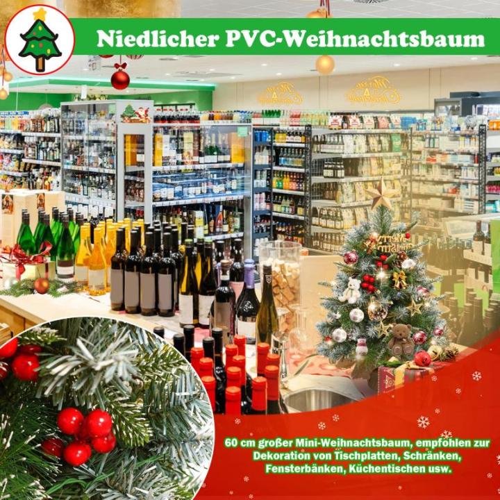 60cm Mini Künstlicher Weihnachtsbaum mit 30 LEDs Klein Tannenbaum mit Ständer PVC + PE Spitzen Christbaum für Weihnachten, Halloween, Hochzeit, Party (Schnee + Kiefernzapfen + B