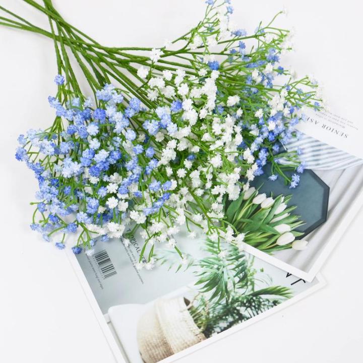 Kunstmatige gypsophila, 52 cm, 10 stuks kunstgypsophila, blauw en wit, voor thuis, kantoor, bruiloftsdecoratie, boeketten, bloemenarrangement