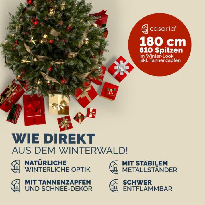 Kerstboom Kunstboom 180cm PVC Sneeuw-Effect Denneappels met standaard Groen-Wit