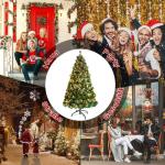 Kunstkerstboom met verlichting, led-dennenboom met metalen standaard, dennenappels, rode bessen en dennentakken, pvc-kerstboom voor kerstdecoratie, 150 cm