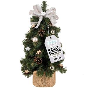 Kunstmatige Xmas Tree Gedecoreerd Goudkleur | Afmeting 40 cm | Kleine Kegel | voor Tafel Bureau | Binnen Buiten | Decoratie Cadeau