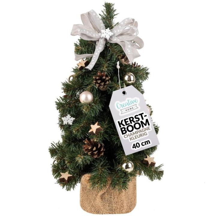 Kunstmatige Xmas Tree Gedecoreerd Goudkleur | Afmeting 40 cm | Kleine Kegel | voor Tafel Bureau | Binnen Buiten | Decoratie Cadeau