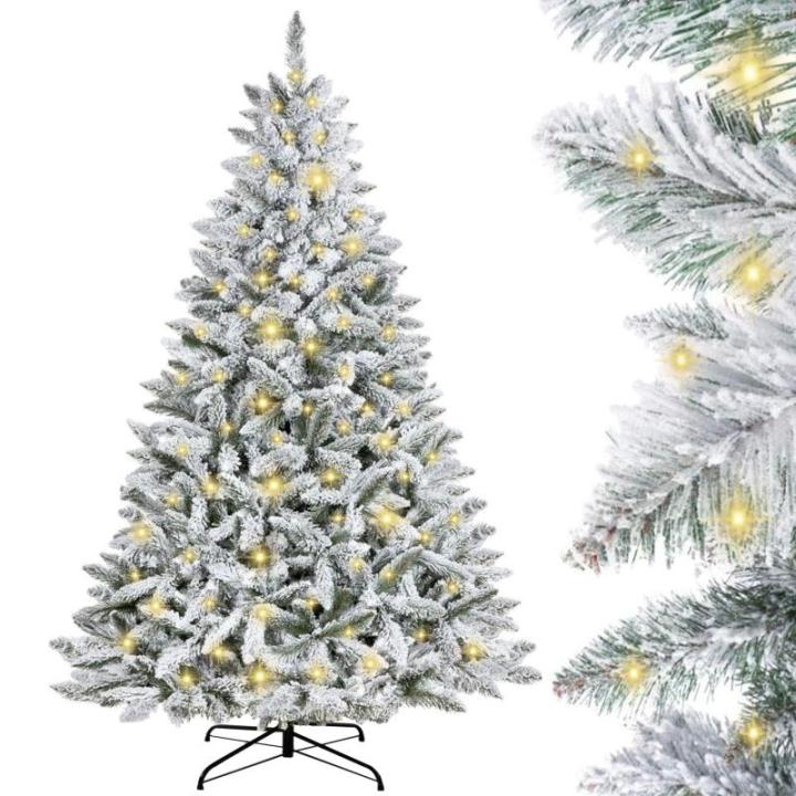 Künstlicher Weihnachtsbaum 210cm Tannenbaum mit LEDs Christbaum aus 100% neuem PVC mit Schnee Weihnachtsbäume mit 700 Spitzen und Metallständer Weihnachtsdeko Geschenk für Fami