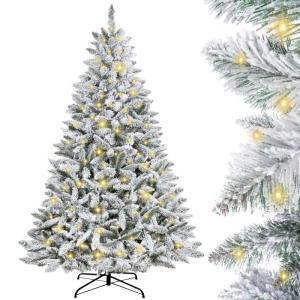 Künstlicher Weihnachtsbaum 180cm Tannenbaum mit LEDs Christbaum aus 100% neuem PVC mit Schnee Weihnachtsbäume mit 700 Spitzen und Metallständer Weihnachtsdeko Geschenk für Fami