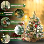 2 x kerstboom met decoratieve lichtketting 30 LED warm wit batterij, 60 cm mini kunstkerstboom met sneeuw, dennenappels en taxbessen, tafelkerstboom, kerstdecoratie, materiaal PE