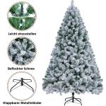 Kunstkerstboom 228 cm (Ø ca. 140 cm) met ca. 1284 punten, dennenboom met sneeuwvlokken, materiaal PVC, incl. metalen kerstboomstandaard, automatische flocking