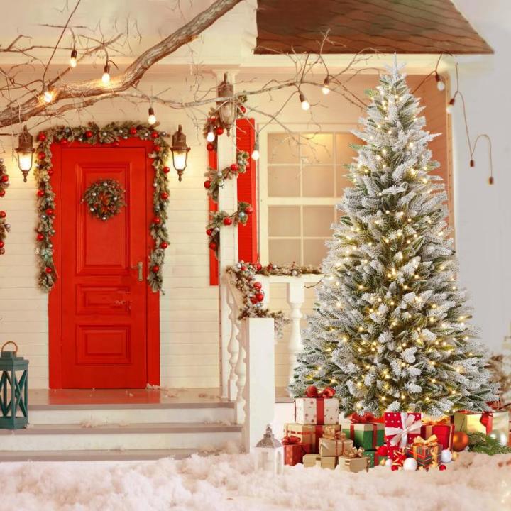 Premium Künstlicher Weihnachtsbaum mit LED und Metallständer Tannenbaum Künstlich PVC Christbaum mit Schnee-Effekt Kunstweihnachtsbaum für Weihnachten Weihnachtsdekoration (210