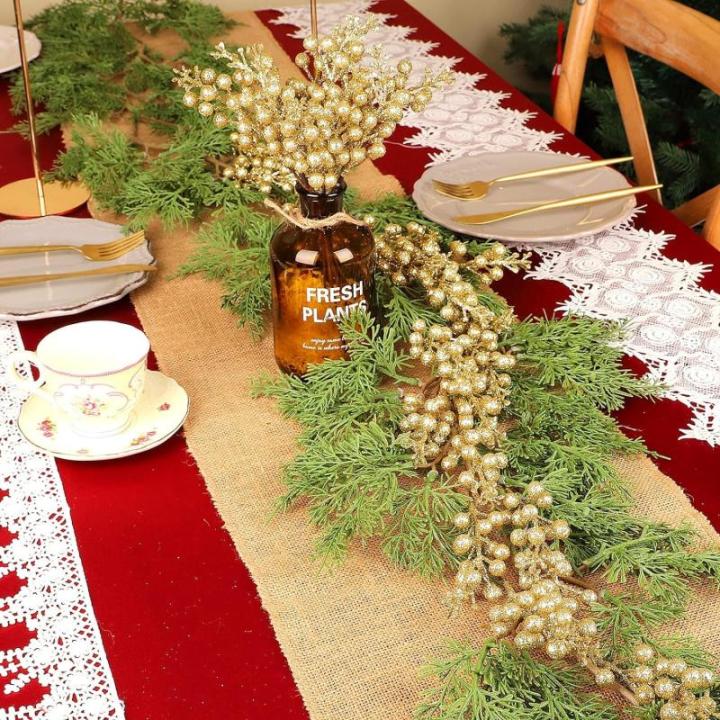 Kunstbessen kerstdecoratie, 24 stuks glitter kunstmatige hulstbessenstammen voor Kerstmis, boeketten, kransdecoraties, woondecoratie, kerstboomdecoratie, goud