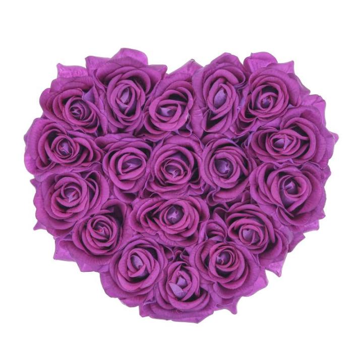 Rozenbox hart, 18 rozen, stabiele bloemenbox, wit, 10 jaar houdbaar, cadeau-idee, decoratieve bloemenbox, paars