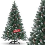Kunstkerstboom met sneeuweffect en dennenappels, kunstdennenboom, pvc, met metalen standaard, premium Nordmann-spen, moeilijk ontvlambare kerstboom voor kerstdecoratie, herbruikbaa
