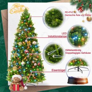 Kunstkerstboom van 210 cm met 350 RGB ledverlichting, premium dennenboom, kunstkerstboom van kunstkerstboom van PE en pvc, met metalen standaard, 1060 takpunten, snel op te bouwen 