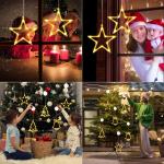 Kerstverlichting, 10 led-lichtgordijnen met sterren, kerstgordijn, werkt op batterijen, warmwit, timer, decoratieve kerstverlichting voor kerstboom, raam, deur, bruiloft, bar (2 st