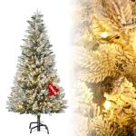 Kunstkerstboom met 350 ledverlichting, 180 cm premium dennenboom, kunstkerstboom met natuurwitte sneeuwvlokken, 800 takpunten, van PE en pvc dennennaalden, snel op te bouwen, klaps