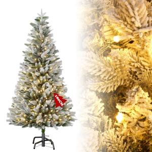 Kunstkerstboom met 350 ledverlichting, 180 cm premium dennenboom, kunstkerstboom met natuurwitte sneeuwvlokken, 800 takpunten, van PE en pvc dennennaalden, snel op te bouwen, klaps