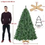 Kunstkerstboom, 183 cm, met 903 takken, moeilijk ontvlambaar, pvc-kerstboom, kunstboom incl. metalen standaard met houtnerf sparrenhout, groen