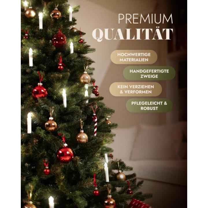 Premium kunstkerstboom, 180 cm, natuurgetrouwe look, extra dichte takken, inclusief houten standaard en opbergtas, hoogwaardige dennenboom voor feestelijke decoratie