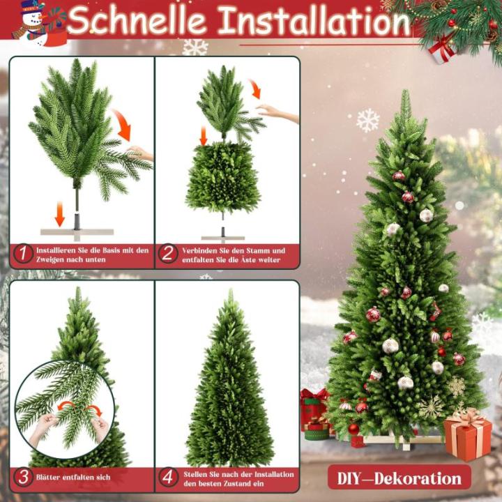 Kunstkerstboom in premium kwaliteit, groene realistische takken van PE + pvc, herbruikbaar, stabiele houten standaard, voor kerstdecoratie, herbruikbaar