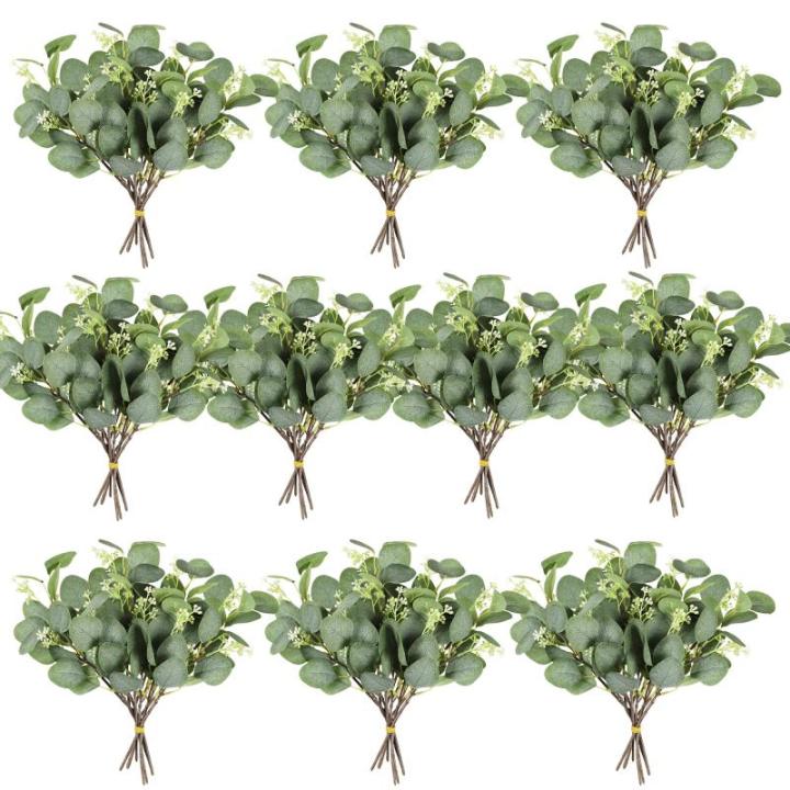 eucalyptus decoratie 60 stuks simulatie groene eucalyptus laat takken zilveren dollars eucalyptus plant bulk voor bruiloft, tuin, huis, kantoor decoratie