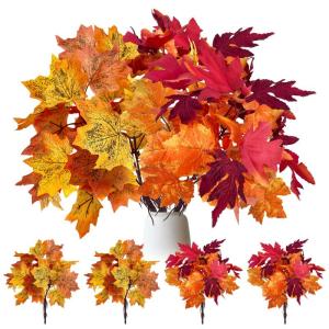 4 stuks kunstmatige esdoornbladeren, herfstbladeren, , herfstesdoornbladeren, takken, kunstmatige esdoornbladeren, herfstbladeren, voor binnen en buiten (herfst)