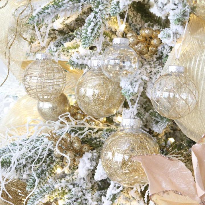 Onbreekbare doorzichtige plastic van 60 mm met glitterschilderij, transparant, doorzichtige kristallen , kerstboomdecoraties (30 stuks, goud)