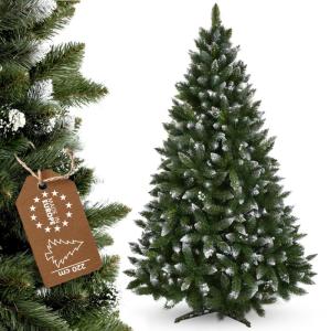 Kunstkerstboom met zilveren kralen en rijp, 220 cm dennenboom van pvc, groene kerstboom met 535 takken, kunststof standaard, Ø ca. 120 cm (premium sneeuwvlok 220 cm)