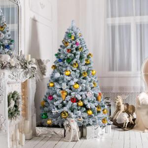 Kunstkerstboom met sneeuw, 183 cm (diameter ca. 120 cm) met ca. 820 takken, dennenboom met sneeuw, incl. metalen kerstboomstandaard, snel op te bouwen, inklapsysteem, boom voor Ker