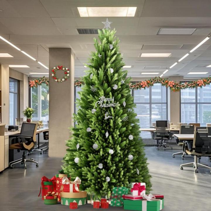 Kunstkerstboom 210 cm premium dennenboom kunstgroen PVC, natuurgetrouwe spuitgietelementen, edelspar snel op te bouwen, brandbaar, incl. kerstboomstandaard (2,1 m)