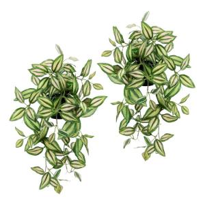 Tradescantia Kunsthanger met pot, set van 2 , Tradescantia, hangende decoratie, hangplant, slinger, plantenhanger, lichtslinger, groene plant, kamerplant, klimop, klimop, klimop, k