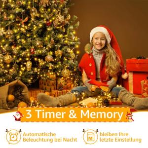 Lichtsnoer kerstboom 2,5 m, 300 leds, lichtketting voor buiten en , 12 strengen met ringtimer, 8 modi, waterdichte kerstverlichting voor buiten, 150 cm, 180 cm, 240 cm boom (warmwi