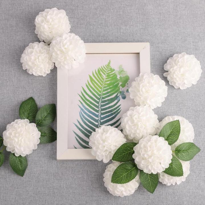 , 20 stuks dahlia-bloemen met bladeren en stelen, doe-het-zelf witte dahlia-schuim bloem voor bruiloft, boeketten, bloemen, centerpieces, arrangementen feesttafels,