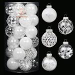 Onbreekbare doorzichtige plastic van 60 mm met glitterschilderij, transparant, doorzichtige kristallen , kerstboomdecoraties (30 stuks, wit)