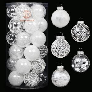 Onbreekbare doorzichtige plastic van 60 mm met glitterschilderij, transparant, doorzichtige kristallen , kerstboomdecoraties (30 stuks, wit)