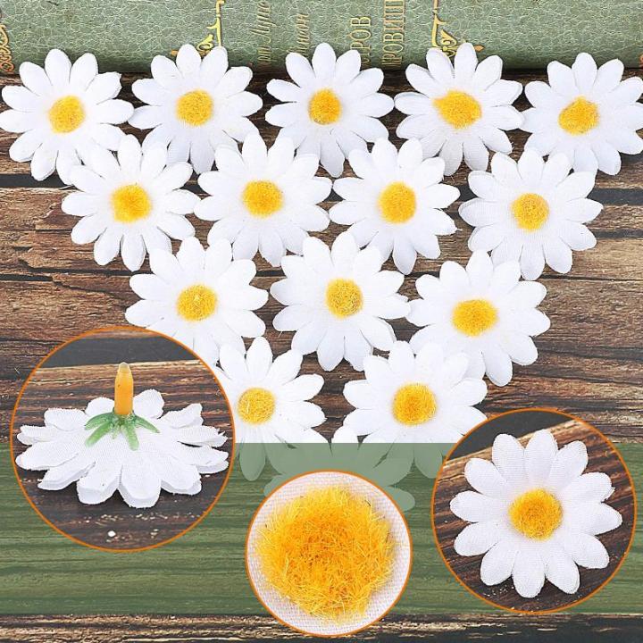 100 stuks gerbera-hoofden, kunstmatige madeliefjes, , decoratieve zijden plant voor huis, tuin, kantoor, decoratie, feest, bruiloft, boeket, wit