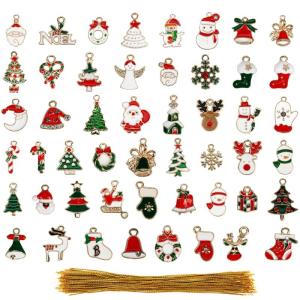 50 Pak Miniatuur Kerstboom Ornamenten - Mini Metalen Xmas Figuren voor DIY Hobby & Kerstboom Decoratie - Kerstman, Sneeuwman, Bellen, Sneeuwvlokken en Meer