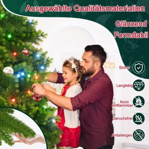 210 cm groene kunstkerstboom met verlichting, kleurrijke led-premium dennenboom, kunstkerstboom met PE- en pvc-takken en stevige metalen standaard