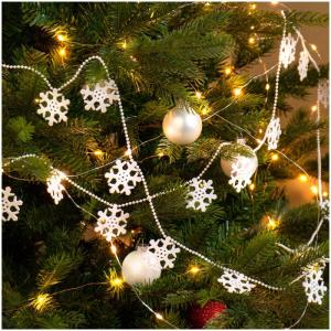 slinger met sneeuwvlokken - Kerstslinger - Sneeuwvlokslinger voor kerstversiering - Kerstversiering voor kerstbomen - 500 cm (Set11 - wit/sneeuwvlokken)